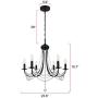 MIPAWS 6-Light Black Farmhouse Crystal Chandelier 23.6 Inch, Modern Industrial Style Ceiling Lighting Fixture, Pendant Light for Dining Room Foyer, Living Room, Kitchen Island, Bedroom