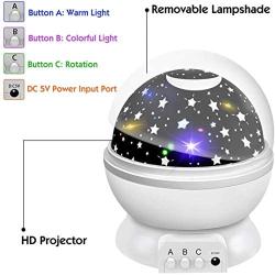 Star Night Light Projector, Colourful Night Lamp for Kids Children Rotating 3 Modes Romantic Magical Gift Present Toys Sleeping Aid(White)