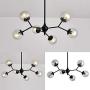UOFUS 6-Light Chandelie Rustic Vintage Ceiling Light with Glass Globes Mid Century Pendant Lighting Black Foyer Chandelies Adjustable Height for Dining Living Room