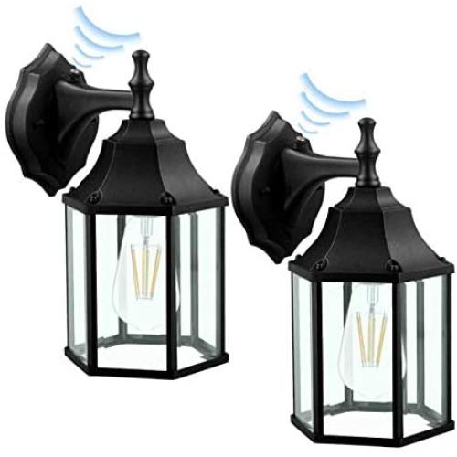 LED Dusk to Dawn Sensor Outdoor Wall Lantern with E26 Based,2700K,1100lumens,Classic Outdoor Wall Sconces Front Door House Patio Garden Yard Garage,2 Pack,Black,9149