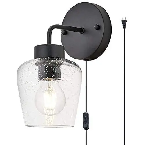 TeHenoo Plug in Wall Lamp with Seeded Glass,Retro Industrial Wall Sconce Light with on/Off Switch for Living Room,Bedroom,Bar,E26 Base TeHenoo Plug in Wall Lamp with Seeded Glass,Retro Industrial Wall Sconce Light with on/Off Switch for Living Room,Bedroom,Bar,E26 Base
