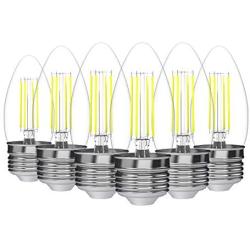 (6 Pack) 35-Watt Equivalent LED E26 Base Chandelier B11 Dimmable Clear Filament Vintage Style Light Bulb 5000K Daylight Decorative 35W LED Chandelier Ceiling Fan Bulbs