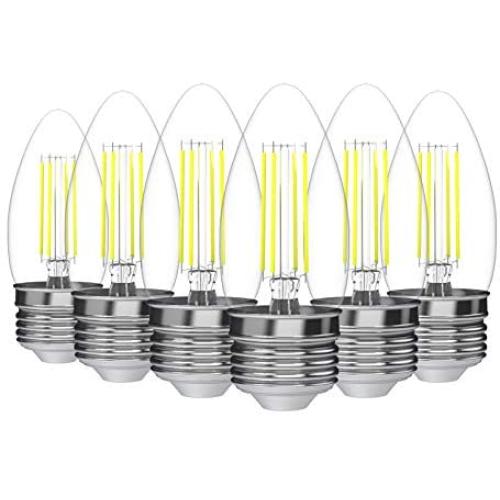 (6 Pack) 35-Watt Equivalent LED E26 Medium Base B11 Dimmable Clear Filament Vintage Style Light Bulb 4000K Cool White Decorative 35W LED Chandelier Ceiling Fan Bulbs