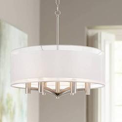 Caliari Brushed Nickel Pendant Chandelier 22'' Wide Modern Double Shade 6-Light Fixture for Dining Room House Foyer Kitchen Island Entryway Bedroom Living Room - Possini Euro Design