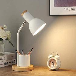 LITFAD Adjustable Iron Dome Task Light Study Lighting Nordic LED Reading Book Light Modern LED Table Light Bedside Lamp with Pen Container for Bedroom Study Room Office Reading-Eye-Caring - White