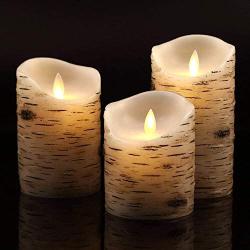 Vinkor Flameless Candles Flickering Candles Birch Bark Set of 4''5''6'' Battery Candles Real Wax Pillar with Remote Timer