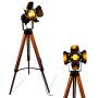 Modern Industrial Vintage Tripod Floor Lamp - Wooden Nautical Cinema Searchlight - Spotlight Reading Light for Living Room and Office Movie Theatre Decoration Adjustable Height (excluding Bulb)