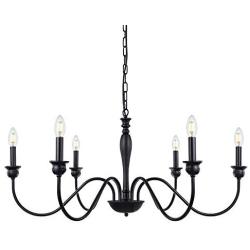 Wellmet 6-Light Farmhouse Chandelier, Black Chandeliers for Dining Room Lighting Fixtures Hanging, Kitchen Island, Rustic Industrial Iron Chandeliers for Foyer, Living Room, Bedroom (Black, 28 inch)