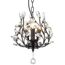 Garwarm Crystal Chandeliers,Ceiling Lights,Crystal Pendant Lighting,Ceiling Light Fixtures for Living Room Bedroom Restaurant Porch (Black)