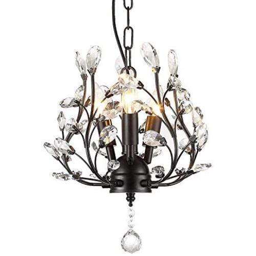 Garwarm Crystal Chandeliers,Ceiling Lights,Crystal Pendant Lighting,Ceiling Light Fixtures for Living Room Bedroom Restaurant Porch (Black)