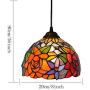 Tiffany Style Pendant Lights 8-Inch Roses Stained Glass Chandeliers Lampshade Hanging Light Fixtures Ceiling Lamp for Living Room Dining Rooms Kitchen