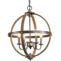KSANA Farmhouse Chandeliers for Dining Rooms, 4 Lights Metal Dining Room Lighting Fixtures Ceiling Hanging, Orb Foyer Chandelier Lighting for Bedroom and Living Room, Faux Wood & Silver Brushed Finish