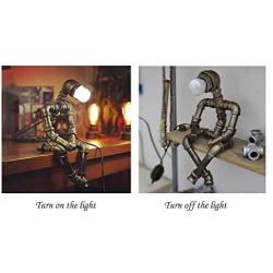 BAYCHEER Industrial Robot Lamps for Boys Retro Style Steampunk Lamp Cool and Cute Table Lamp Water Pipe Light for Office,Bedroom,Living Room in Bronze