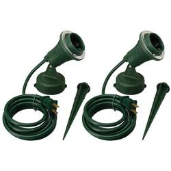 Woods Outdoor Floodlight Fixture with Stake (6-Feet Cord, 120V, Green) (2 Pack)