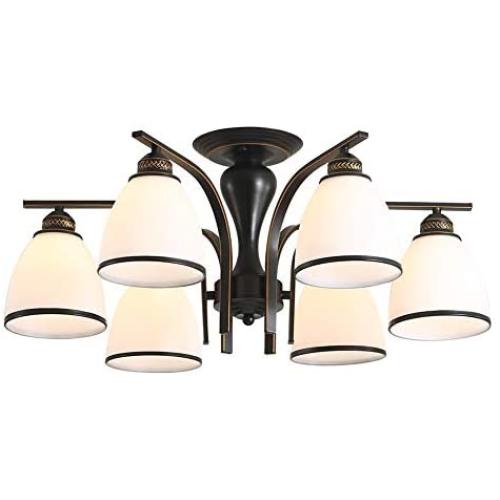 26'' Contemporary 6-Light Chandelier for Dining Room, Kitchen Black Chandeliers with Glass Shades, Bronze lamp arm (6 12W Bulbs Included)Suitable for Dining Room, Bedroom, Living Room