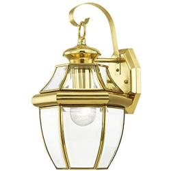 Livex Lighting 2151-02 Monterey 1 Light Outdoor Polished Brass Finish Solid Brass Wall Lantern with Clear Beveled Glass