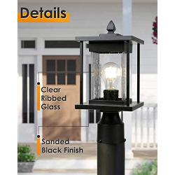 Osimir Outdoor Post Lantern, 2 Pack Modern Outdoor Post Light Fixtures with Pier Mount Base, Sanded Black Finish Seeded Glass, 6.5'' W x 16'' H, 8598/1G-2PK