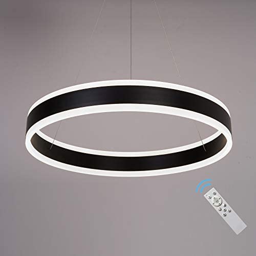 Chandeliers Lighting, Modern LED Pendant Light Fixture 1 Ring Chandelier with Remote Control Kitchen Ceiling Light Black Meenyo