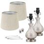Oneach Table Lamps Set of 2 for Living Room 20'' Modern Glass lamp Gourd Linen Drum Shade for Bedroom Bedside Night Light Lamp Mercury Silver
