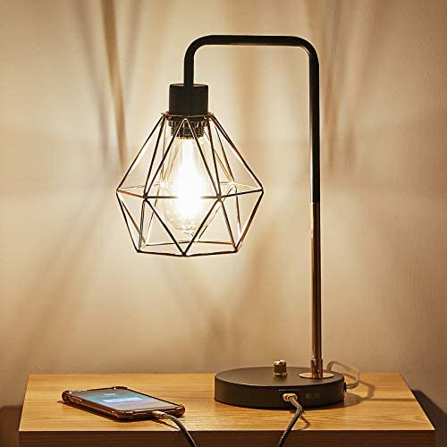 COTULIN Industrial USB Table Lamp,Fully Dimmable Gold Desk Lamp with Single USB Charging Port,Modern Simple Bedside Reading Lamp with Black Base,Bulb Not Included