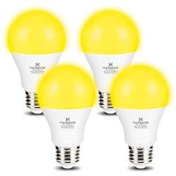 Hansang A19 LED Bug Light Bulb Yellow Color Bulb,7 Watt (60W Equivalent) E26 Medium Base Outdoor Porch Lights, Amber Bedroom Night Light Bulb Bugs Free Bulbs,4 Pack