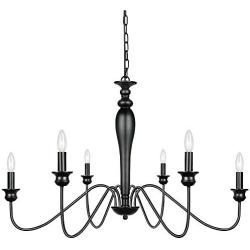 T&A 6-Light Farmhouse Chandelier,Black Wrought Iron Rustic Candle Chandeliers Classic Light Fixture for Kitchen Island Dining Room Living Room