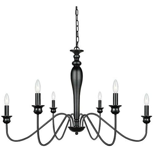 T&A 6-Light Farmhouse Chandelier,Black Wrought Iron Rustic Candle Chandeliers Classic Light Fixture for Kitchen Island Dining Room Living Room