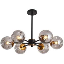 6 Light Chandelier , Large Ceiling Light Fixture with Glass Classic, Black Pendent Lighting for Living Room Bedroom Bathroom Farmhouse Kitchen