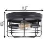 Industrial 2-Light Vintage Metal Cage Flush Mount Ceiling Light, Black Painting Finish, Rustic Ceiling Lighting Fixture for Bedroom, Dining Room, Living Room, Farmhouse Lighting