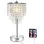 Touch Control Crystal Table Lamp with Fast Dual USB Charging Ports, 3-Way Dimmable Bedside Lamp, Nightstand Lamp for Living Room, Bedroom, Guest Room (E26 Edison Bulb Included)