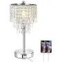 Touch Control Crystal Table Lamp with Fast Dual USB Charging Ports, 3-Way Dimmable Bedside Lamp, Nightstand Lamp for Living Room, Bedroom, Guest Room (E26 Edison Bulb Included)