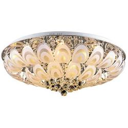 Panda Lighting Round K9 Crystal Ceiling Light LED Colorful Dimmable Light Remote Control Chandelier Peacock Feather Leaf Crystal Pendant Lamp for Dining Room Living Room Bedroom