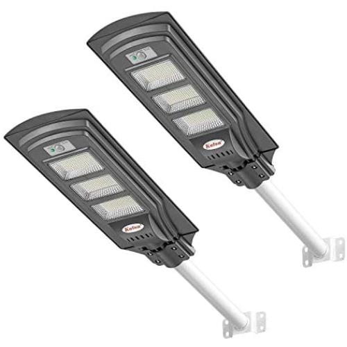 KUTON Solar Street Light, Solar Powered Outdoor Lights 6000LM, Dusk to Dawn LED Solar Light with Motion Sensor, ON/Off Switch and Remote Control for Patio, Parking Lot, Yard, Street, 90W(2 Pack)