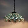 Tiffany Style Hanging Lamp W16H40 Inch Sea Blue Stained Glass Shade Crystal Bead Dragonfly Chandelier Light Ceiling Fixture S147 WERFACTORY Dining Living Room Bedroom Study Coffee Bar Hallway Loft