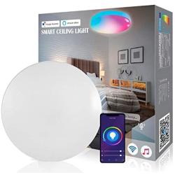 Boxlood Smart Flush Mount Ceiling Light Compatible with Alexa Echo Google Home, Bluetooth, 2.4Ghz WiFi,24W 2400LM Sync to Music, Color Changing, Dimmable Ambient Light for Bedroom Living Room, 16inch