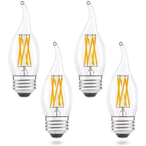AIELIT 6W CA10 E26 LED Chandelier Light Bulbs, Warm White 2700K, Dimmable (0 - 100%), Antique Candelabra LED Bulb 60 Watt Equivalent for Living Room Kitchen Pendant Lamp Glass Mason Jars, 4-Pack