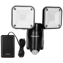 DEWENWILS Battery Powered Motion Sensor Security Lights, 800LM LED Flood Light Outdoor, 6000K, IP44 Waterproof, Exterior Battery Box Operated, Dual Head Motion Light for Garage, Yard, Porch, Patio