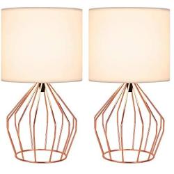 Table Lamps Set of 2 Bedside Lamps Modern Desk Lamp Rose Gold Hollowed Out Metal Base with White Lampshade Night Light Pair for Bedroom Living Room