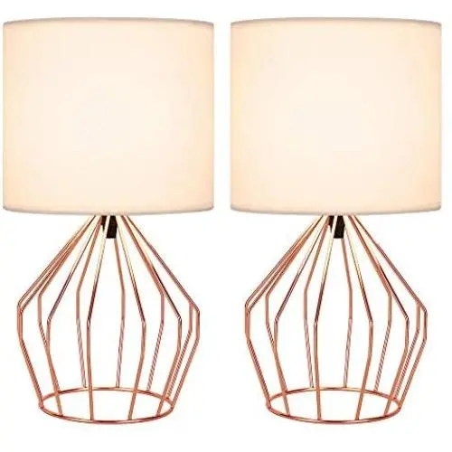 Table Lamps Set of 2 Bedside Lamps Modern Desk Lamp Rose Gold Hollowed Out Metal Base with White Lampshade Night Light Pair for Bedroom Living Room