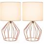 Table Lamps Set of 2 Bedside Lamps Modern Desk Lamp Rose Gold Hollowed Out Metal Base with White Lampshade Night Light Pair for Bedroom Living Room