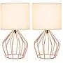 Table Lamps Set of 2 Bedside Lamps Modern Desk Lamp Rose Gold Hollowed Out Metal Base with White Lampshade Night Light Pair for Bedroom Living Room