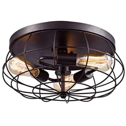 Vintage Metal Cage Flush Mount Ceiling Light - Semi Flush Mount Ceiling Light Fixtures 3-Light E26 Metal Cage for Kitchen Dining Room Living Room