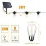 YVETTE LED Solar Outdoor String Lights Waterproof, 24FT LED Patio Lights, 8×E26 Hanging Sockets and 9×1W Vintage Edison Bulbs(A Spare), 2700K Warm White for Wedding Porch Party