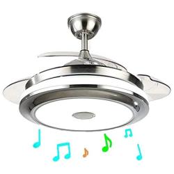 MoreChange Multi-Function Bluetooth Music Ceiling Fan with Lights and Remote Control,LED Retractable Blades 3 Color Changes Chandelier Fans Lighting Fixtures for Living/Dining Room Bedroom (36 inch B)