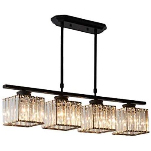 CraftThink Pendant Light Hanging Ceiling Light Modernism Square Clear Faceted Crystal Glass 4 Lights E26 Lighting for Dining Living Room Bedroom Hotel Restaurant, Color: Black