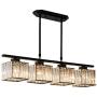 CraftThink Pendant Light Hanging Ceiling Light Modernism Square Clear Faceted Crystal Glass 4 Lights E26 Lighting for Dining Living Room Bedroom Hotel Restaurant, Color: Black