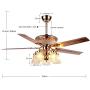 RainierLight Modern Gold Ceiling Fan Remote Control 5 Reversible Metal Blades 5 Frosted Glass Cover for Indoor/Bedroom/Living Room LED Fan Chandelier Mute Fan 52 Inch/Quiet