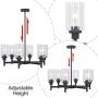 VINLUZ 6 Light Industrial Chandelier Black Pendant Lighting Hanging Fixture with Cylinder Clear Glass for Kitchen Bedroom Dining Room