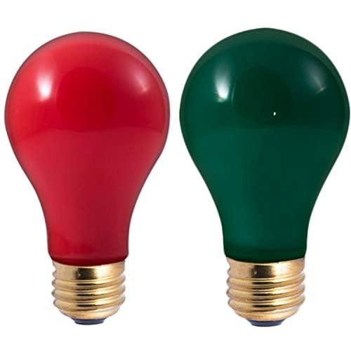 Christmas Light Bulbs - 60 Watt Red and Green Light Bulbs - Dimmable - E26 Base - by GoodBulb (60 Watt A19, 2 Pack)