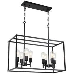 VINLUZ 8 Light Farmhouse Island Pendant Hanging Lighting Black Kitchen Light Fixture for Dining Room Kitchen Bar